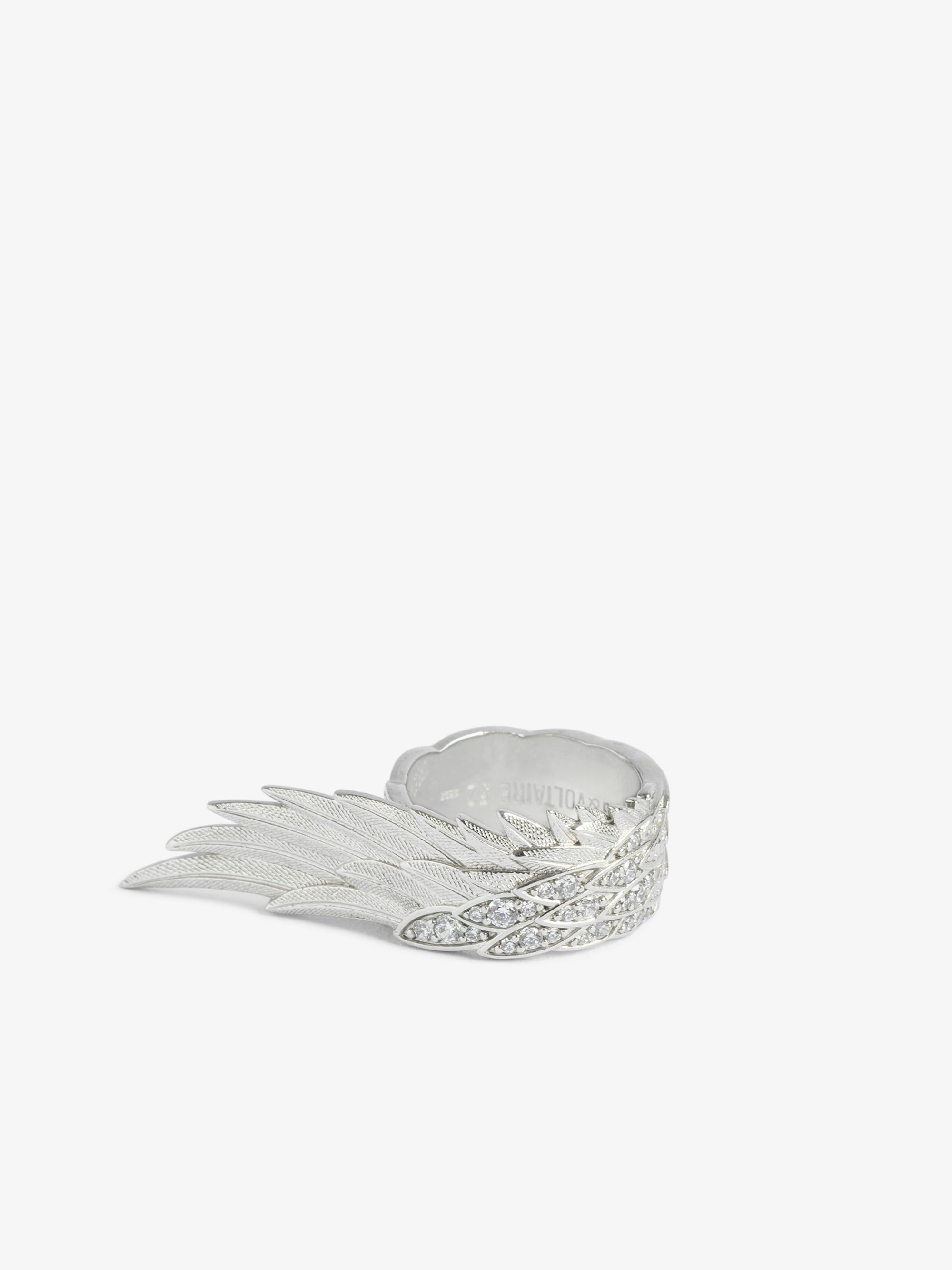 Rock Feather Spread Ring - Two-tone wing ring in brass set with crystals.